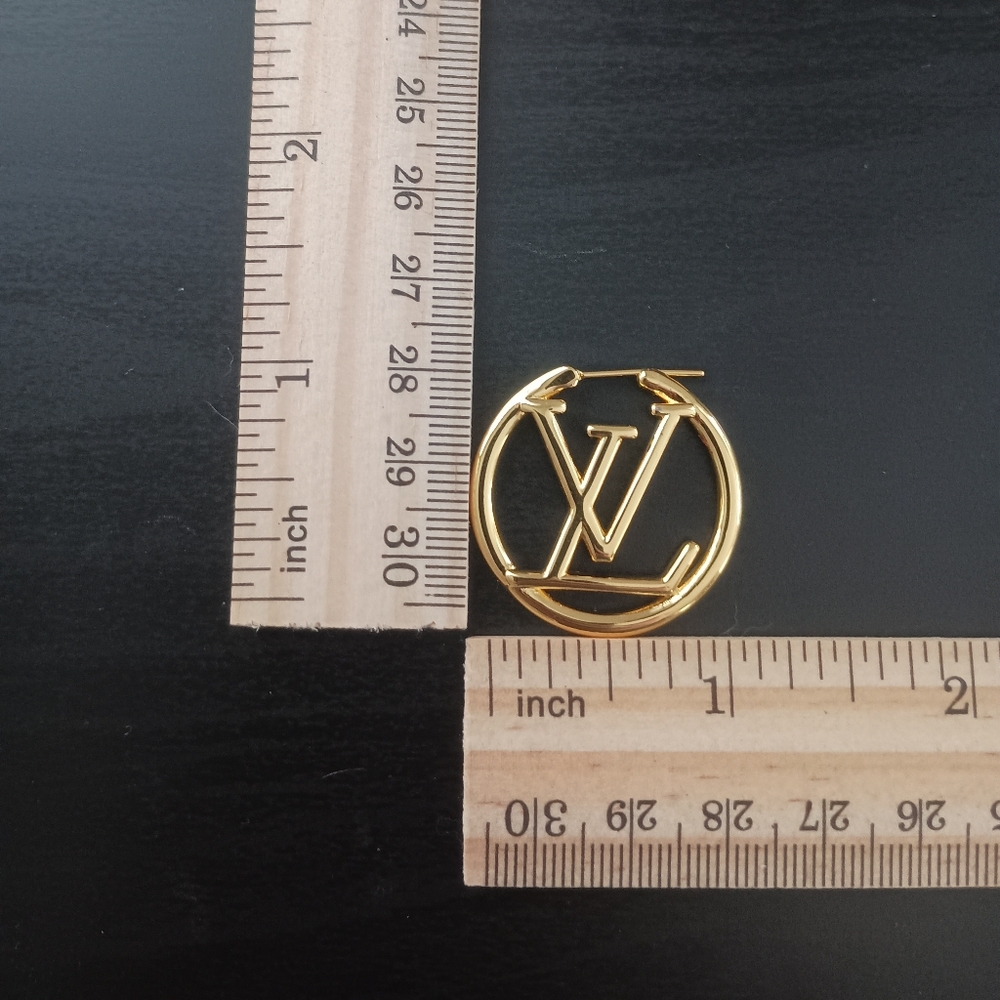 Gold LV Logo Hoop Earrings - Picture 3 of 3